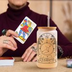 Personalisierte Zodiac Horoskop Glas Becher 20oz Floral Kaffeetasse mit Bambus Deckel und Stroh Geburtstag Geschenk für Sternzeichen Horoskop Liebhabe