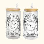 Personalisierte Zodiac Horoskop Glas Becher 20oz Floral Kaffeetasse mit Bambus Deckel und Stroh Geburtstag Geschenk für Sternzeichen Horoskop Liebhabe
