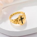Personalizado Cruz Nacimiento Flor Ramo Signet Anillo Let Go And Let God Anillo Cristiano Joyería Grabada Bautizo Día de la Madre Regalo para Mujer