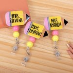Personalized Pencil Sequin Retractable Badge Reel with Name Back to School Appreciation Gift for Teacher