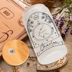 Personalisierte Zodiac Horoskop Glas Becher 20oz Floral Kaffeetasse mit Bambus Deckel und Stroh Geburtstag Geschenk für Sternzeichen Horoskop Liebhabe