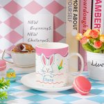Mug Céramique Motif de Lapin Tasse Personnalisée avec Nom Cadeau de Pâques pour Enfant et Famille