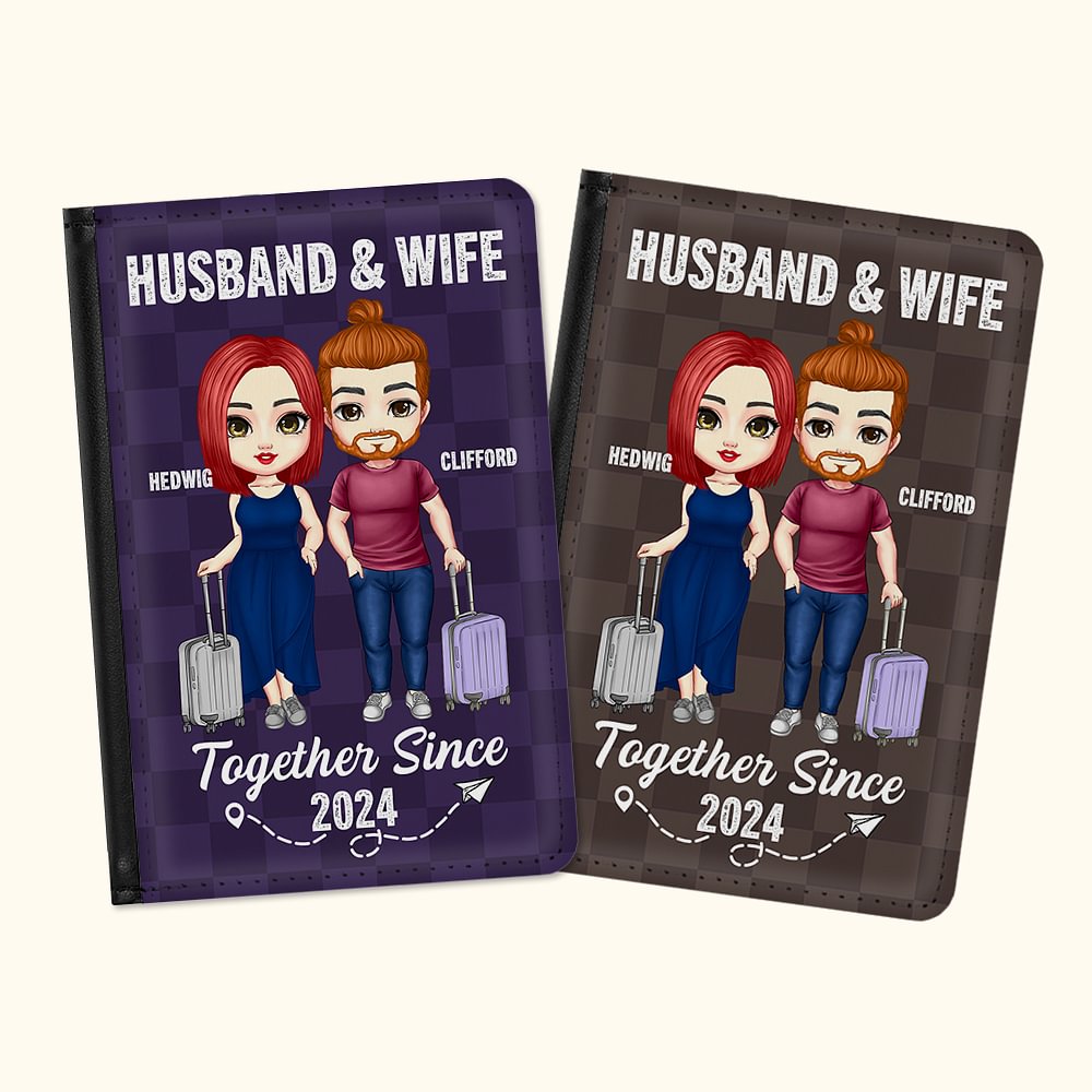 Couverture de passeport à carreaux personnalisée Ensemble depuis de nombreuses années Cadeau de voyage de la Saint-Valentin pour couple