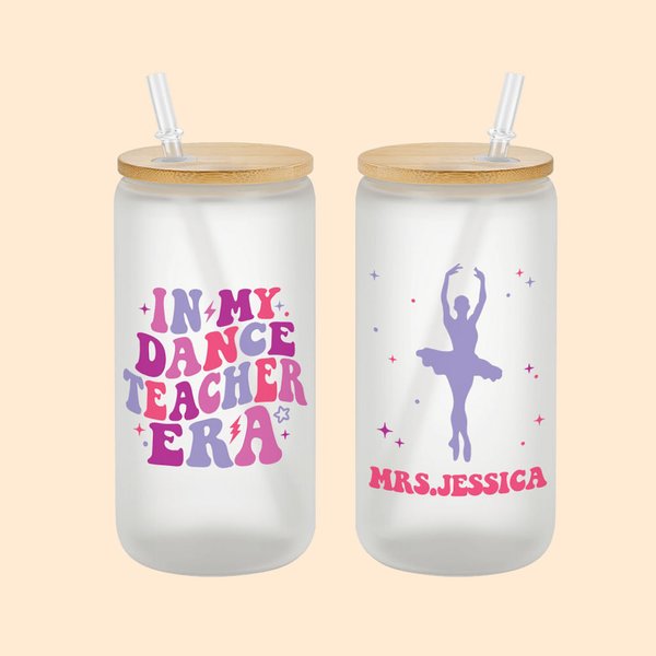 Personalized In My Dance Teacher Era 20oz Frosted Glass Cup with Straw and Name Gift for Ballerina