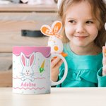 Mug Céramique Motif de Lapin Tasse Personnalisée avec Nom Cadeau de Pâques pour Enfant et Famille