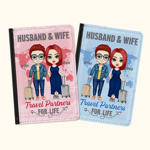 Henkilökohtainen yksivärinen kartta aviomies & vaimo Travel Partners for Life Passport Cover Ystävänpäivä lahja pariskunnalle