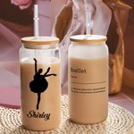 Personalisierte Tanz Ballerina Silhouette 20oz Name Glas Becher mit Bambusdeckel und Stroh Geburtstag Jahrestag Geschenk für sie