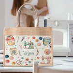Bolsa de yute con bolsillo de lona personalizada con el tema de la costura Regalo de cumpleaños para el Día de la Madre para un amante de la costura