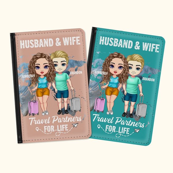 Gepersonaliseerde kleurenkaart Travel Partners voor het leven Paspoort Cover jubileum Valentijnsdag reis cadeau voor echtpaar