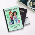Mapa personalizado en color sólido Marido y mujer juntos desde hace años Funda de pasaporte Regalo de San Valentín para pareja amigo