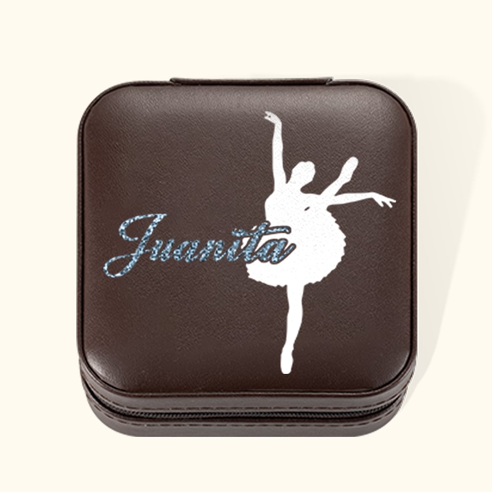 Boîte à bijoux en cuir personnalisée avec nom en paillettes Accessoire de voyage portable Cadeau d'anniversaire pour Ballerine Amoureux de la danse