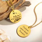 Personalised Engraving Open Book Birth Flower Bouquet Necklace with Text Minimalist Jewellery Teacher's Day Birthday Gift for Women Book Lover