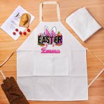 Personalized Bunny Bright-Colored Name Apron with Pocket Easter Gift for Adult Kid