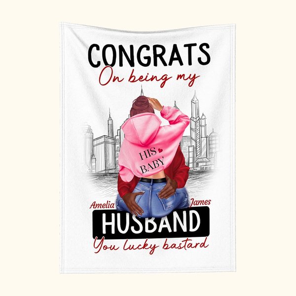 Personalized City Congrats On Being My Husband Fleece Sherpa Soft Blanket Gift for Couple