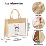 Personalized Cute Bunny with Glasses Burlap Jute Tote Bag with Name Large Capacity Easter Gift for Her
