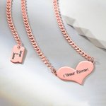 Collier Inoxydable Personnalisé avec Gravure Breloque Forme Cœur Cadeau Anniversaire St Valentin pour Couple Femme