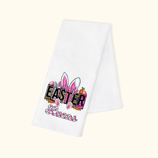 Serviette en Coton Motif de Lapin Gaufré Serviette Personnalisée avec Nom Cadeau de Pâques pour Famille et Enfant