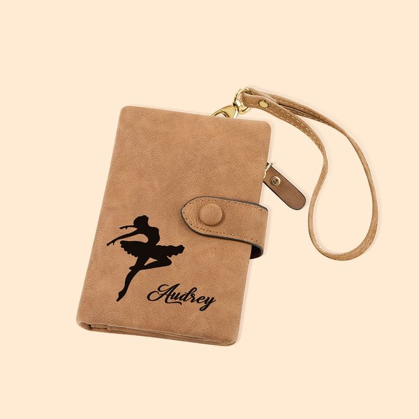 Personalized Tri-Fold Ballet Dancer Leather Wallet with Name Birthday Dance Recital Gift for Women Girl