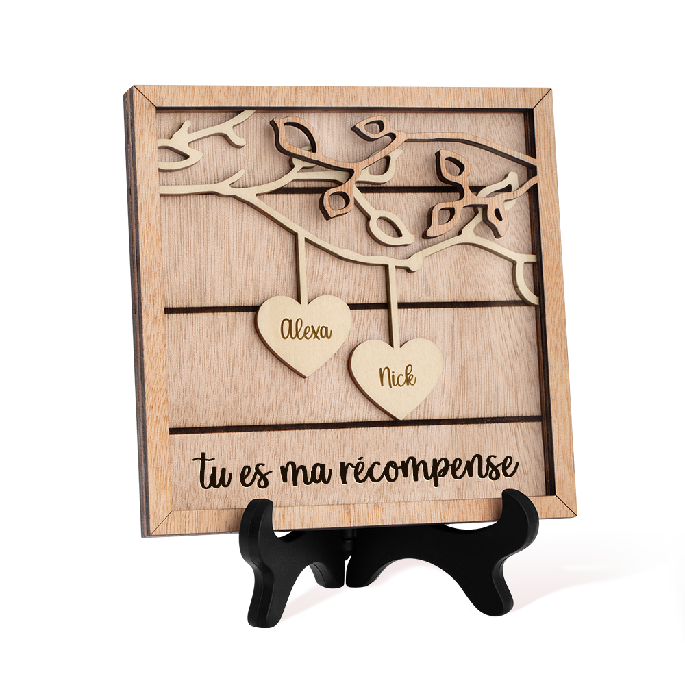 Décoration de Maison avec Support en Bois Cadre Personnalisé avec Noms Cadeau d'Anniversaire St Valentin pour Couple