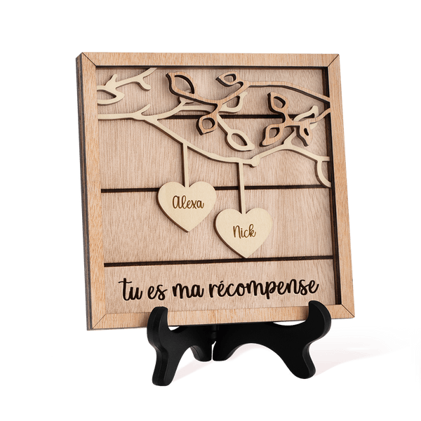 Décoration de Maison avec Support en Bois Cadre Personnalisé avec Noms Cadeau d'Anniversaire St Valentin pour Couple