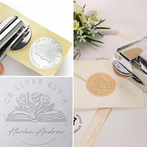 Tampon à Gaufrage Personnalisé avec Nom et Texte Cadeau pour Lecteurs Amateurs des Livres Bibliothécaire Club de Livre