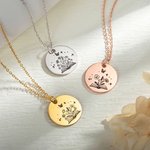 Personalised Engraving Open Book Birth Flower Bouquet Necklace with Text Minimalist Jewellery Teacher's Day Birthday Gift for Women Book Lover