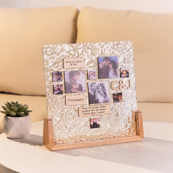 Ornement Acrylique Personnalisé avec 9 Photos en Forme de Cœur Cadeau de St-Valentin Anniversaire de Mariage pour Couple Famille
