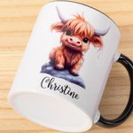 Gepersonaliseerde 11oz Schattige Hooglandse Koe Keramische Mok met Naam Verjaardagscadeau voor Familie Vriend