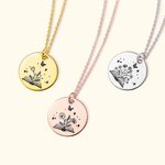 Personalised Engraving Open Book Birth Flower Bouquet Necklace with Text Minimalist Jewellery Teacher's Day Birthday Gift for Women Book Lover