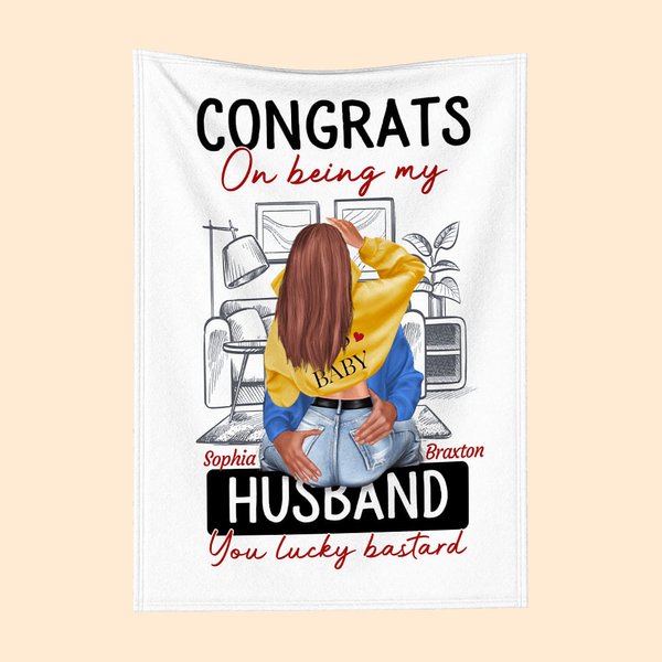 Personalised Living Room Congrats On Being My Husband Fleece Sherpa Soft Blanket Gift for Couple