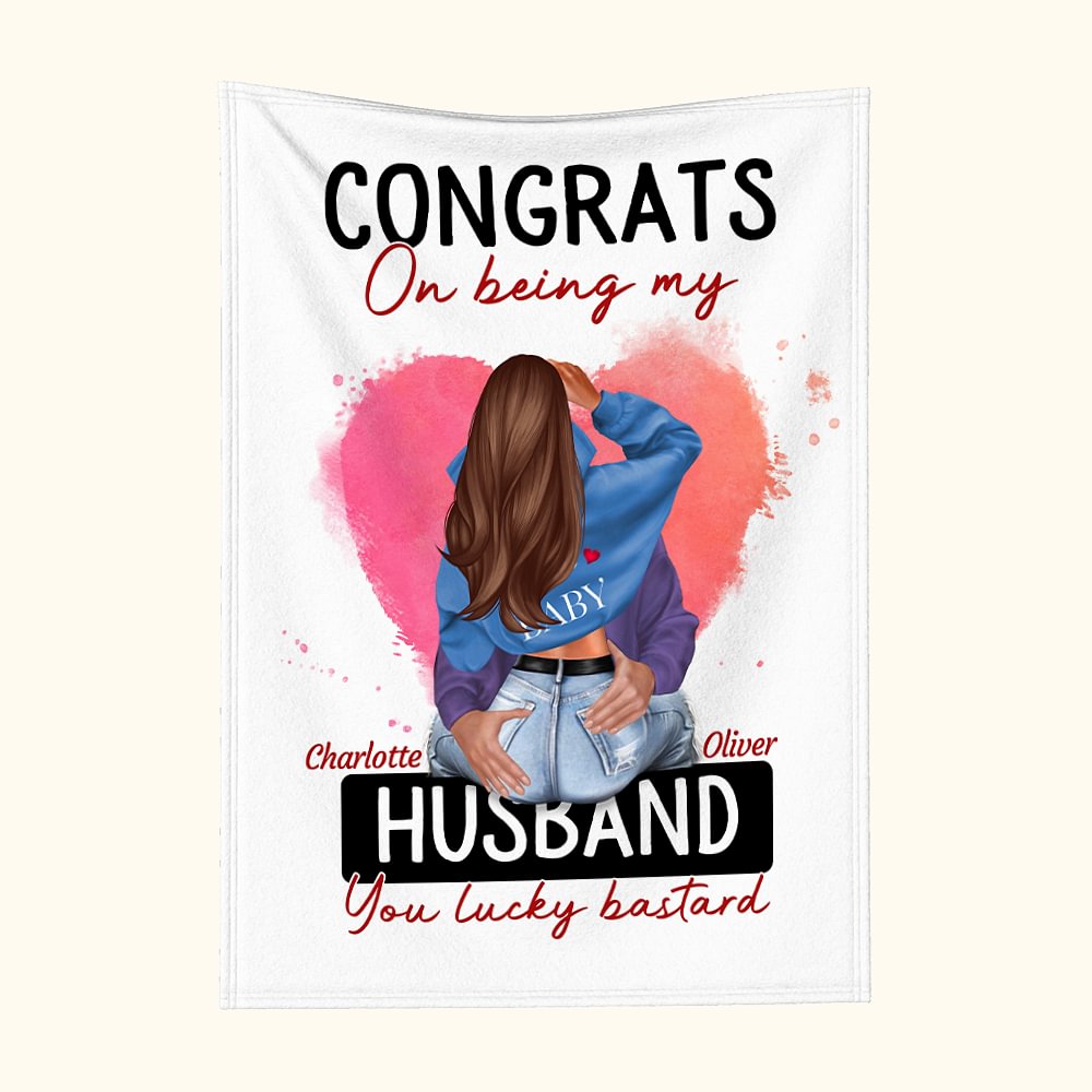 Cœur personnalisé Congrats on Being My Husband Couverture polaire Sherpa Soft Blanket Cadeau pour Couple