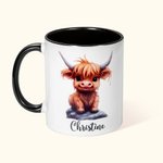 Gepersonaliseerde 11oz Schattige Hooglandse Koe Keramische Mok met Naam Verjaardagscadeau voor Familie Vriend
