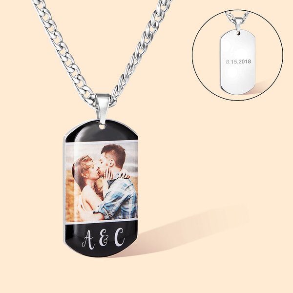 Collier Plaque Homme Personnalisé avec Collage de 1-4 Photos Cadeau Anniversaire de Saint-Valentin pour Homme