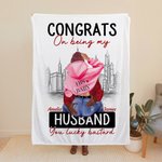 Personalized City Congrats On Being My Husband Fleece Sherpa Soft Blanket Gift for Couple