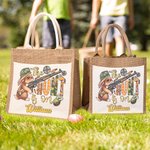 Gepersonaliseerde Camouflage Bunny herbruikbare Jute draagtas met naam Paascadeau voor kind