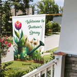 Personalized Welcome to Spring Garden Flag with Name Floral Yard Porch Decoration Housewarming Holiday Gift for Gardening Lover
