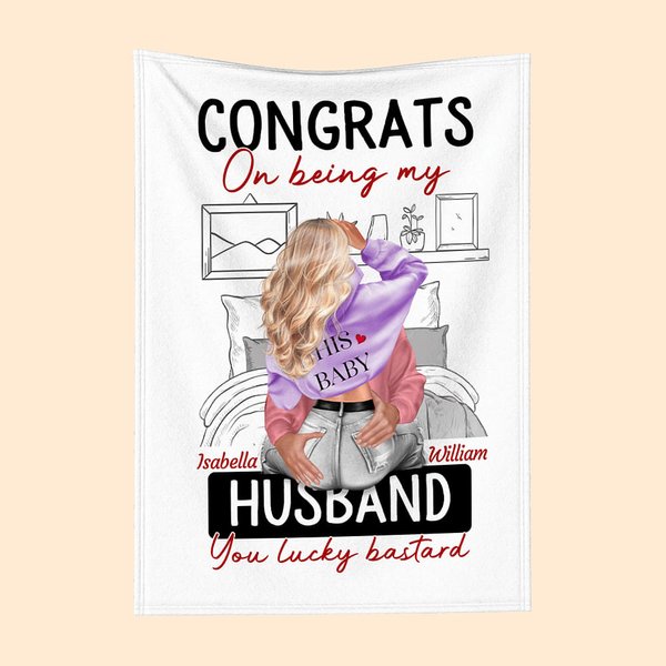 Personalised Bed Congrats On Being My Husband Fleece Sherpa Soft Blanket Gift for Couple
