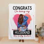 Personalised Heart Congrats On Being My Husband Fleece Sherpa Soft Blanket Gift for Couple