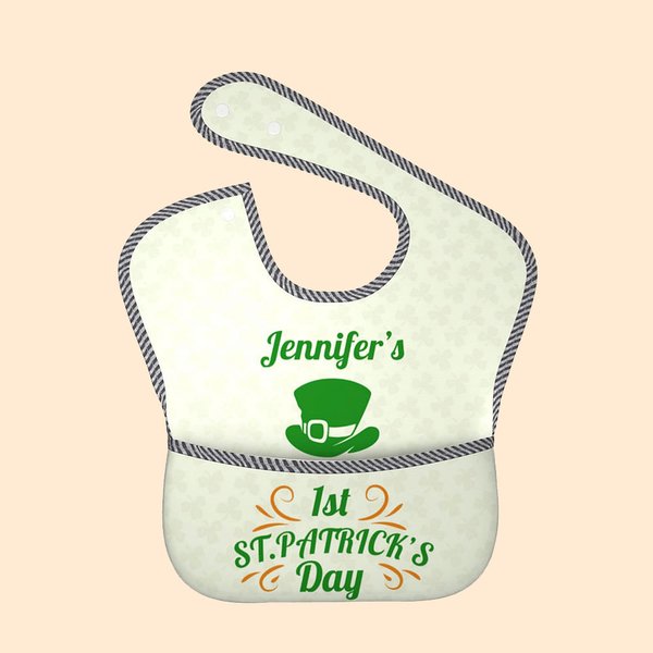 Bavaglino impermeabile personalizzato per il primo giorno di San Patrizio con una tasca e chiusura a cravatta regolabile Regalo per la festa del bebè 