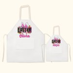 Personalized Bunny Bright-Colored Name Apron with Pocket Easter Gift for Adult Kid
