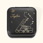 Personligt resesmyckeskrin i PU-läder med sött kattmönster och namn Bärbart smyckeskrin Present till bokälskare