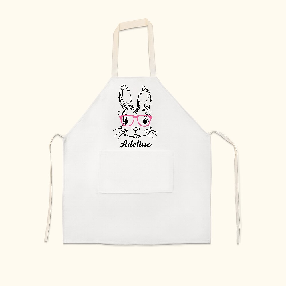 Tablier avec Poche Motif Lapin et Nom Personnalisés Cadeau Pâques Anniversaire pour Famille