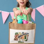 Gepersonaliseerde Camouflage Bunny herbruikbare Jute draagtas met naam Paascadeau voor kind