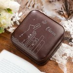 Personligt resesmyckeskrin i PU-läder med sött kattmönster och namn Bärbart smyckeskrin Present till bokälskare