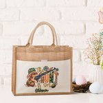 Gepersonaliseerde Camouflage Bunny herbruikbare Jute draagtas met naam Paascadeau voor kind