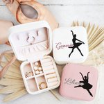 Personalisierte Ballett Silhouette Leder Schmuckkästchen mit Pailletten Name Portable Travel Accessoire Geburtstag Brautjungfer Geschenk für Ballerina
