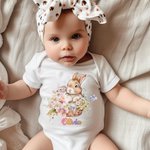 Conejito Floral Personalizado Camiseta Bebé Pelele con Nombre Niños Pascua Disfraz Cumpleaños Fiesta Regalo para Niño Recién Nacido