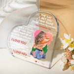 Plaque aquarelle personnalisée Love You Complete Me Heart Acrylic Plaque avec nom et personnages Cadeau d'anniversaire de St Valentin pour couple