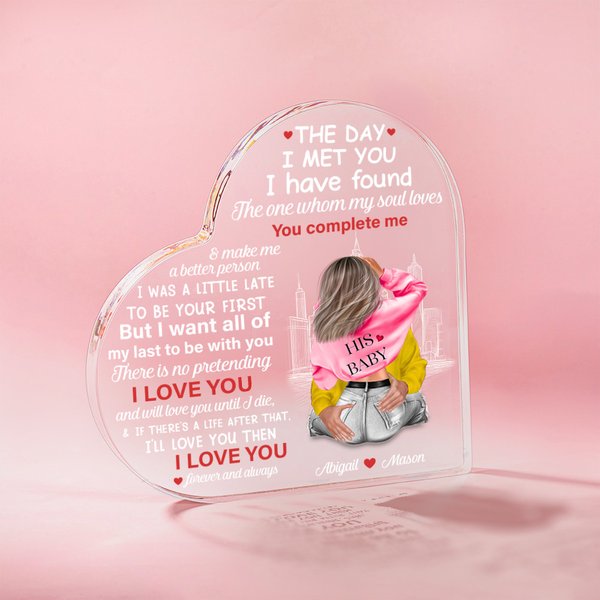 Targa personalizzata Busy City You Complete Me Heart in acrilico con nome e caratteri Regalo di San Valentino per anniversario di coppia