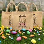 Borsa personalizzata in tela con motivo a coniglietto con nome, regalo di compleanno di Pasqua per bambino